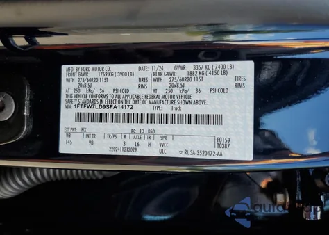 2025 Ford F150 Platinum z USA, uszkodzony, nr VIN 1FTFW7LD9SFA14172